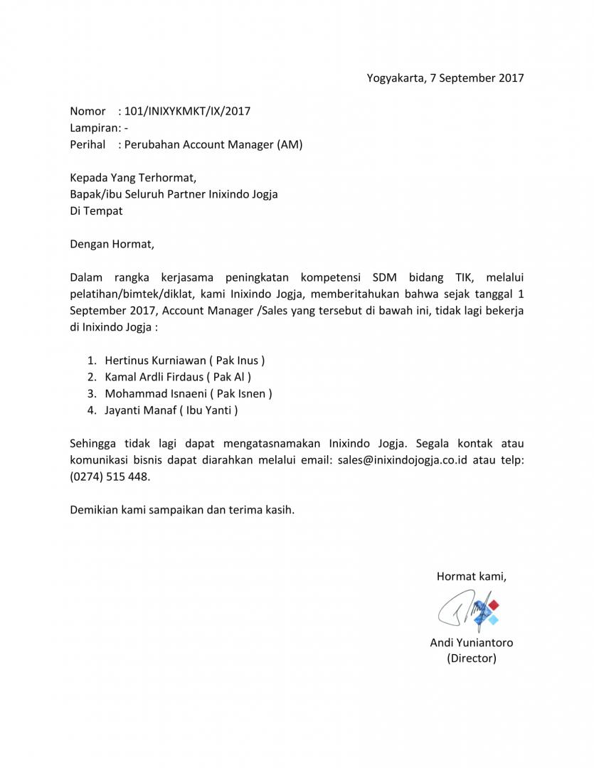 Surat Pemberitahuan 1 Inixindo Jogja